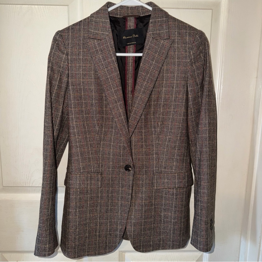 Massimo Dutti Plaid Blazer in Brown and Red
